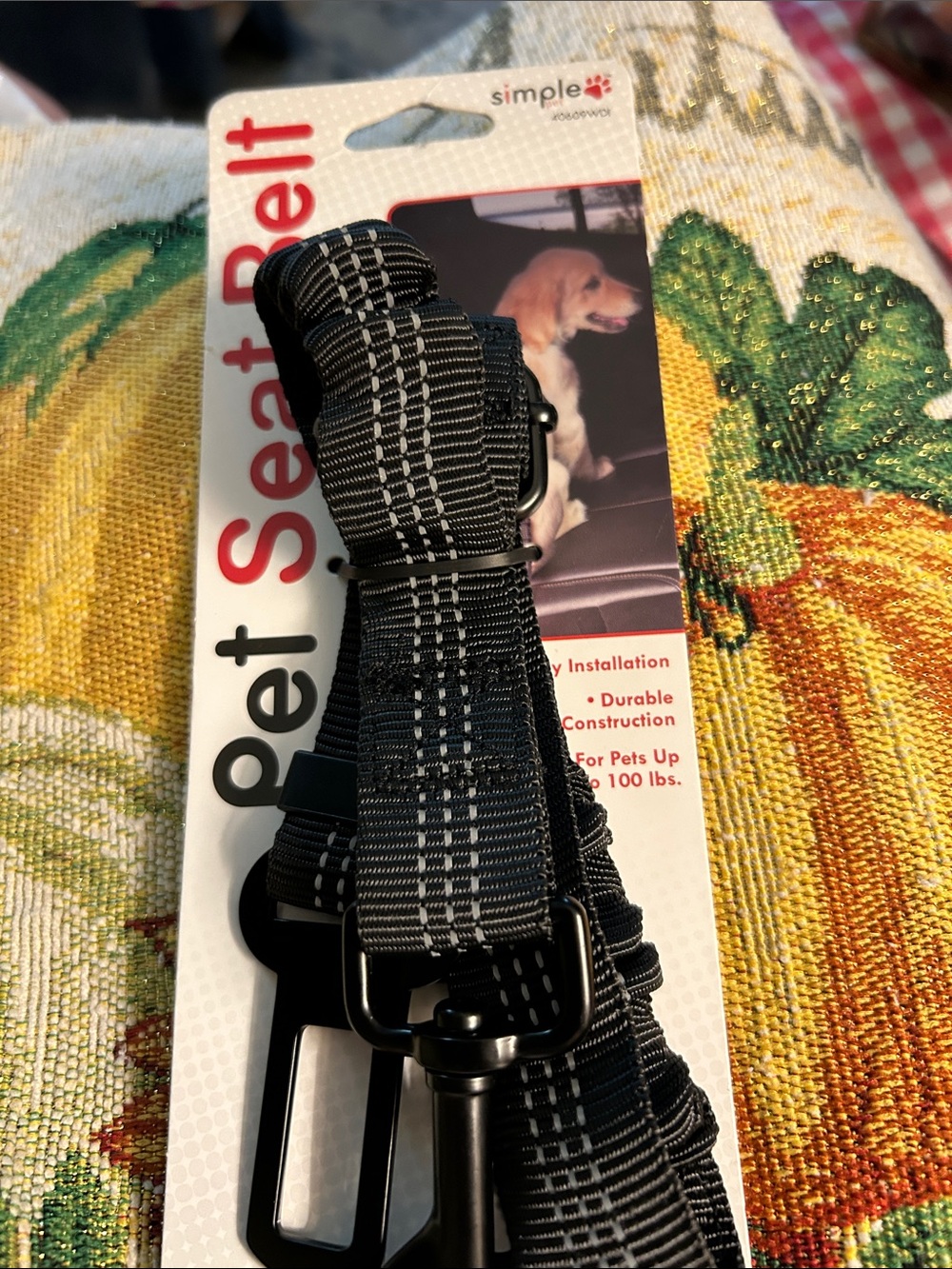 Simple Black Nylon Reflective Pet Seat Belt Strap /Up to  100 lb pet NEW
